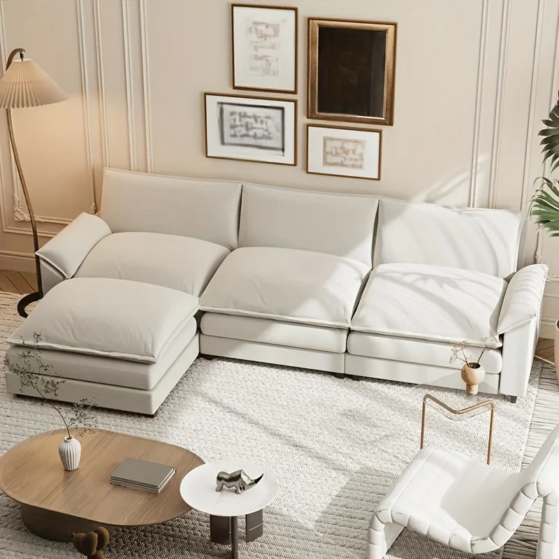 Reversible Toffee 3-seat L-shaped Sectional Sofa with Movable Footrest from Local Warehouse