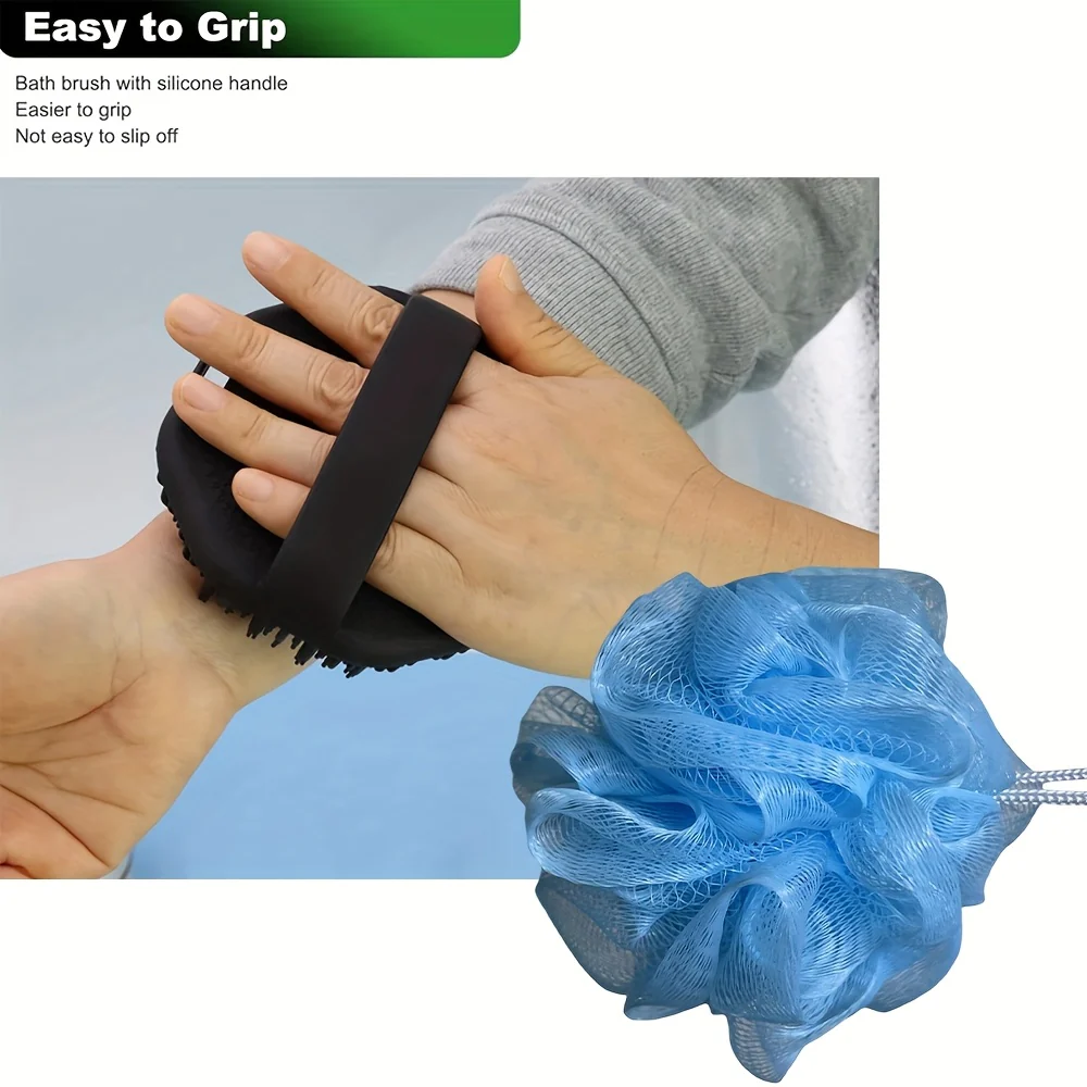 (4 Pieces)  Combination Package - Antibacterial Silicone Body Scrub And Bathroom Mesh Bag Foam Ball Set, Exfoliating Body Scrub, Suitable for Sensitive Light Beige, Bath Scrub, Suitable for Body Silicone Bath Brush